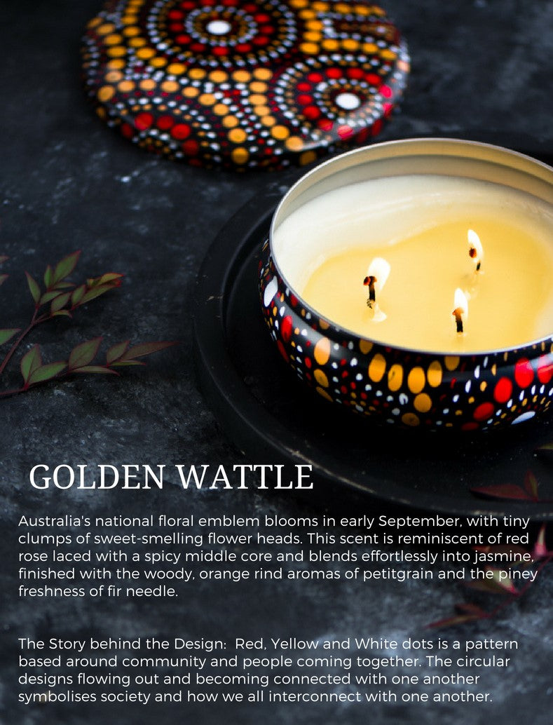 Scented Candle Golden Wattle - Yellow and Red Artwork-3