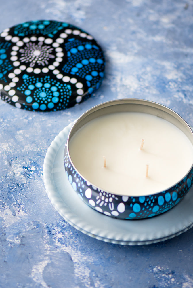 Scented candle Lemon Myrtle - Blue and White Artwork-2